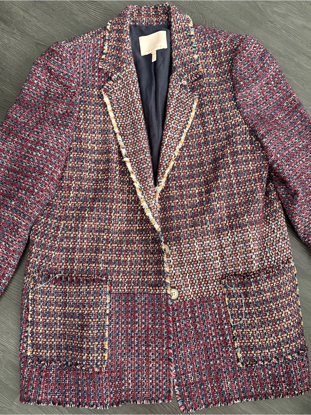 Rebecca Taylor tweed blazer purple cotton fringe size 16